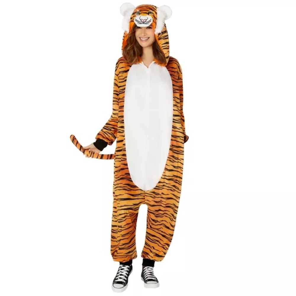 NWT Spirit Halloween Adult Tiger Jumpsuit Costume - Adult One Size
